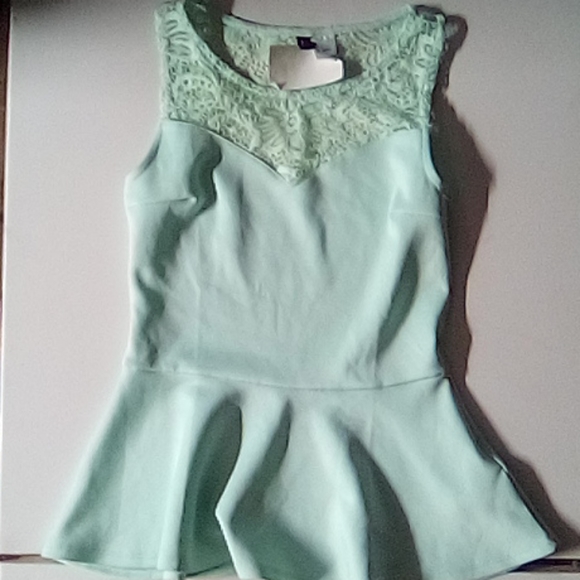 Blouse turquoise with lace - Picture 3 of 3